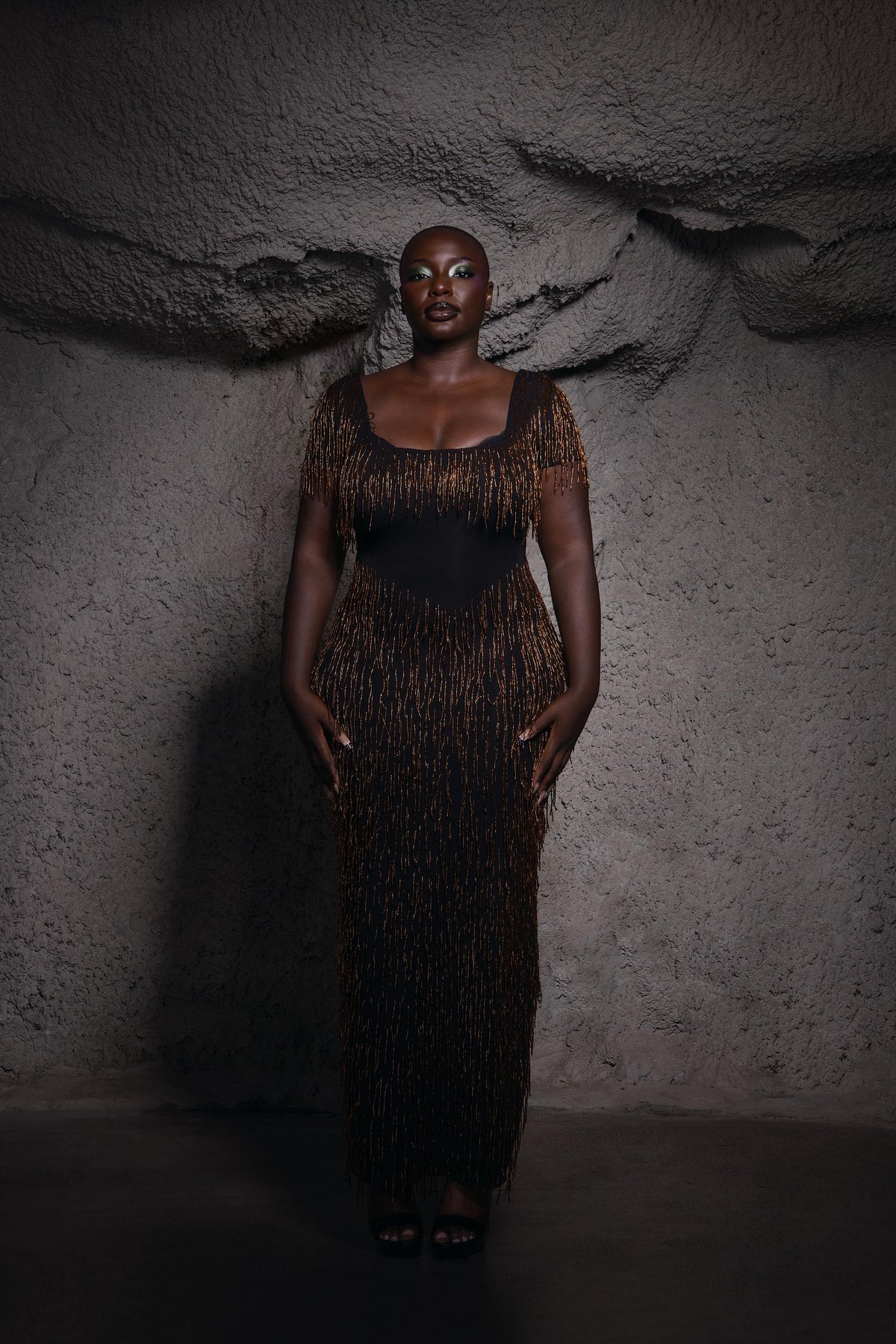 Bianca Dress - Brown Beaded