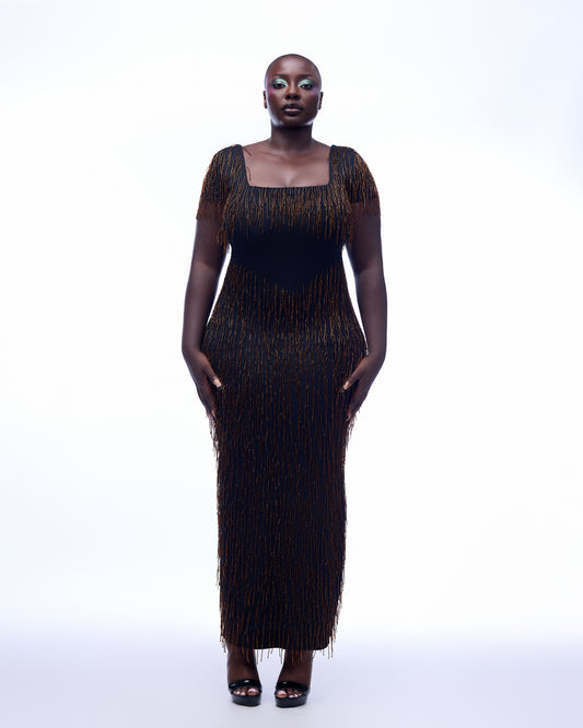 Bianca Dress - Brown Beaded Hertunba