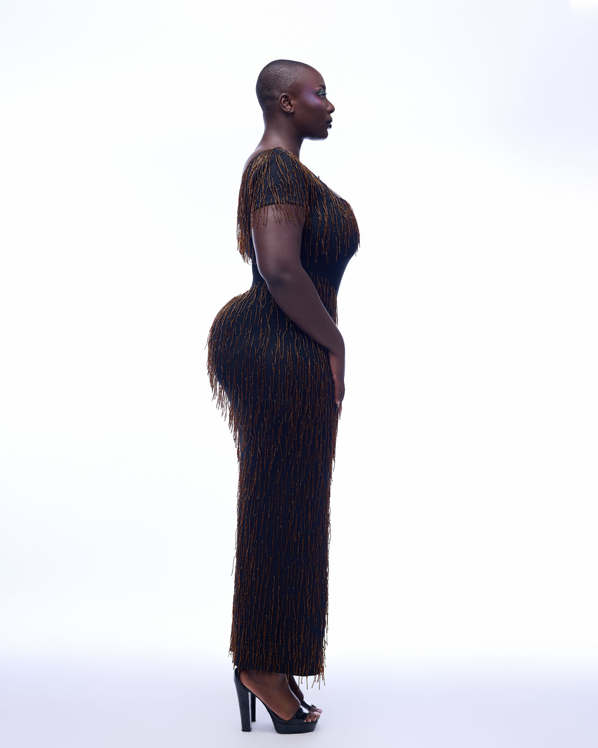 Bianca Dress - Brown Beaded Hertunba